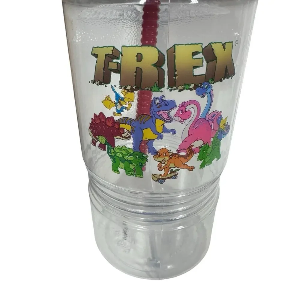 Rainforest Cafe Set of 2 Animal Travel Snack Cups Tumblers‎ w/Straws T-Rex Frog
